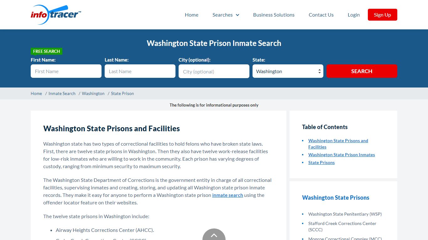 Washington State Prisons Inmate Records Search - InfoTracer